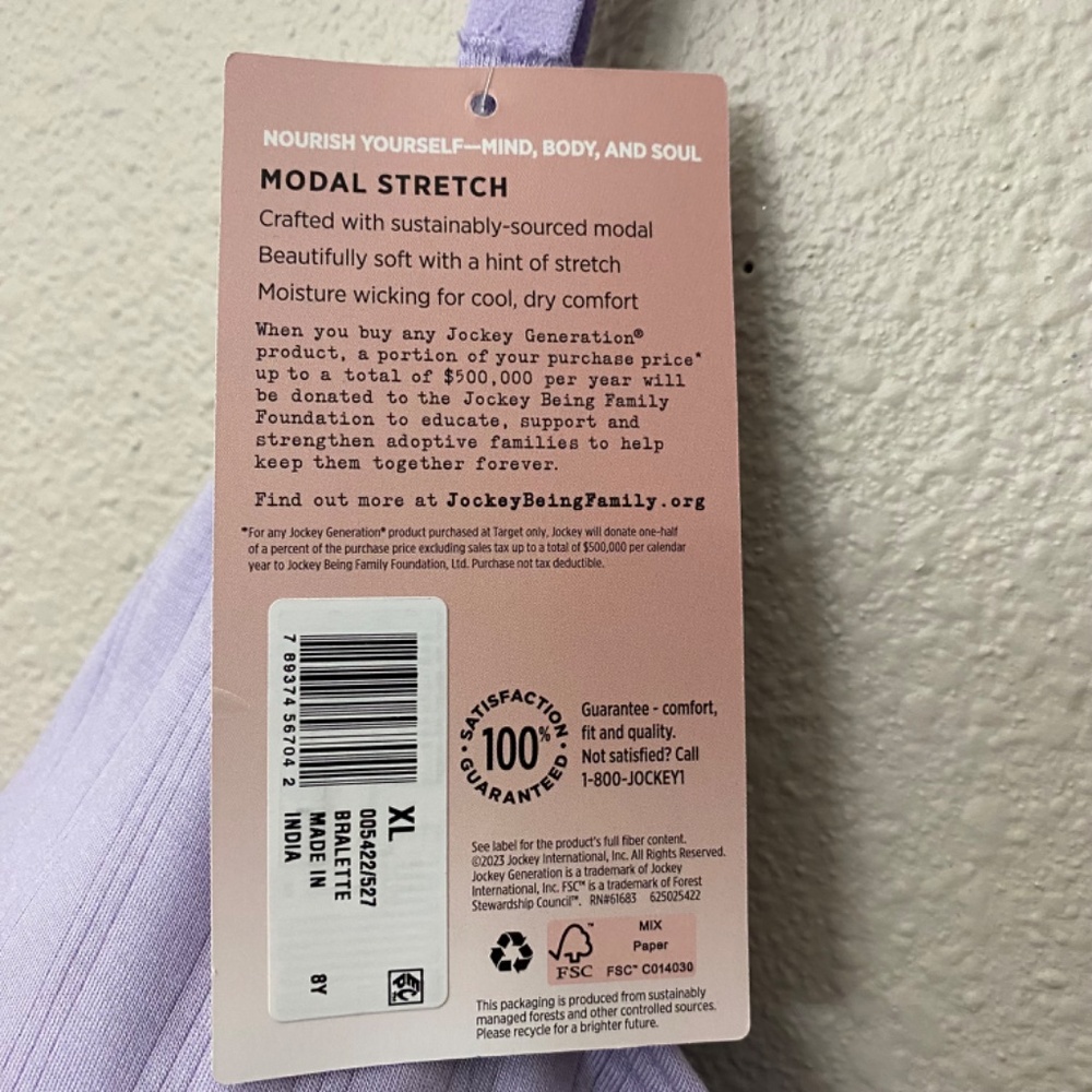 Jockey Lavender Soft Touch Bralette XL NWT - Picture 5 of 7